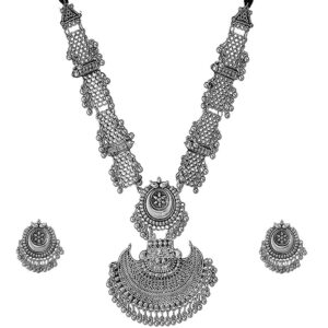 Oxidized Metal Stone Necklace